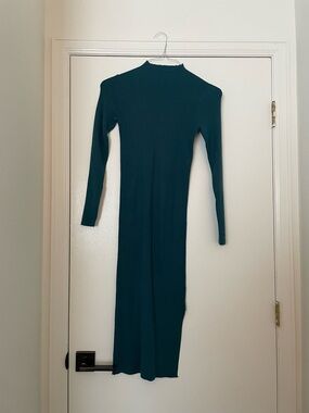 Vici Teal Long-Sleeve Ribbed Midi Dress